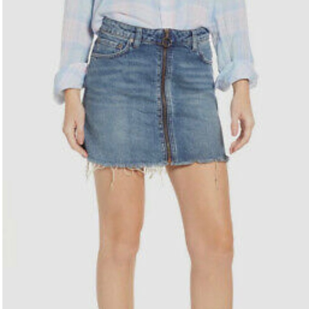 Free People Raw Hem Denim  Mini Skirt